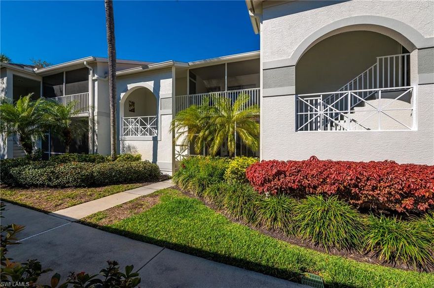 Nestled in the prestigious Highland Woods Golf and Country Club, this Carlton Veranda is the perfect blend of elegance, comfort, and lifestyle. Featuring a sought-after split-bedroom floor plan, this home boasts two spacious bedrooms and two beautifully appointed bathrooms. Tile floors flow seamlessly throughout, complemented by granite countertops, refaced raised-panel cabinetry, high-impact windows, and an electric storm shutter for ultimate peace of mind. Step outside to your private veranda and be captivated by sweeping golf course views and breathtaking South Florida sunsets—your daily dose of serenity. Highland Woods is more than just a community; it’s a way of life, offering 18 holes of exceptional golf, a state-of-the-art fitness center, tennis courts, three lighted bocce courts, and dining options ranging from casual to refined, including al fresco experiences. Recent community enhancements include a resort-style pool and spa, a chic cabana bar and restaurant, brand-new pickleball courts, and upgraded tennis facilities. Convenience is key, and this location delivers. Within walking distance, you’ll find a grocery store, fine dining, boutique shops, entertainment, a seasonal farmers market, and more. Plus, the pristine Gulf beaches are just three miles away, and RSW Airport, Mercato, and Coconut Point Mall are all a quick drive. This is your chance to own a piece of paradise, where every day feels like a vacation. Don’t wait—make this dream home yours today!