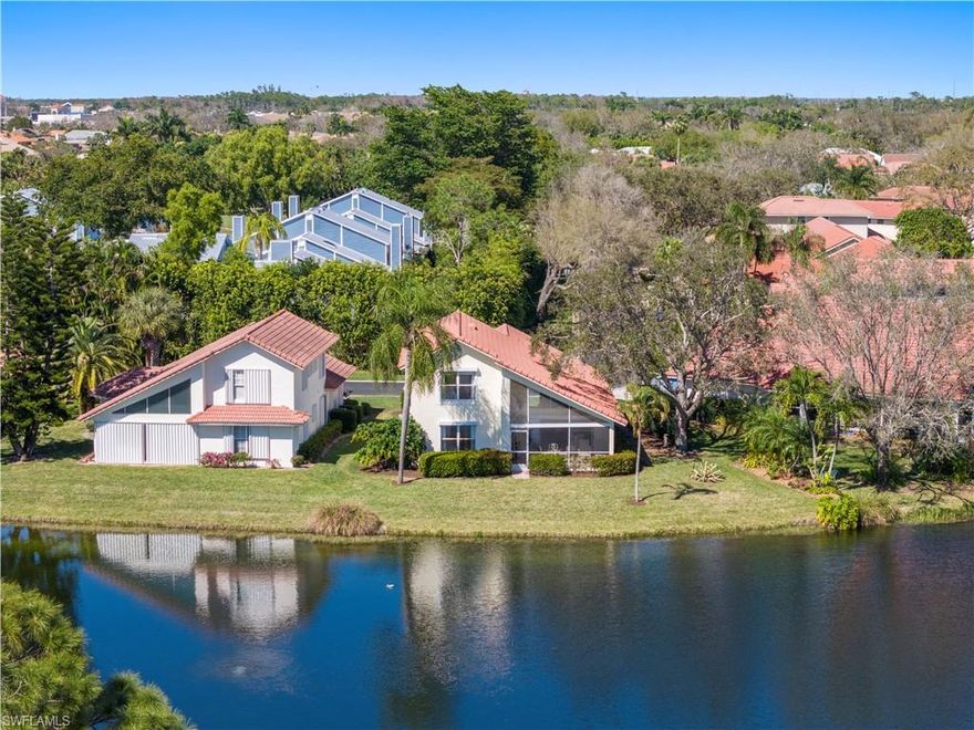 One of the best views in the World Tennis Center! Welcome to this incredibly light and bright property in Corinthian Gardens. Enter and you will immediately notice the high ceilings in the spacious great room with large south facing windows overlooking the lake. Enjoy the Florida lifestyle on your private lanai. There is plenty of space for formal dining and living. The open-concept kitchen allows you to enjoy the views from your kitchen sink. This wonderful two story home offers a first floor, large primary suite with dual walk-in closets and beautiful lake views. The ensuite bathroom has a separate soaking tub, step-in shower, and dual sinks. Upstairs are two additional bedrooms and bathroom, providing plenty of privacy. New roof in 2021! Our tennis players will absolutely love the facilities which include 14 tennis courts with a full-service pro shop, regularly scheduled clinics, tournaments, exhibitions, round robins and more. Other amenities include 4 pickleball courts, two pools and a whirlpool, an onsite cafe, and more. The World Tennis Club is conveniently located just south of Pine Ridge off of Airport Pulling, near shopping and dining, and just 10 minutes from downtown Naples and the beach!