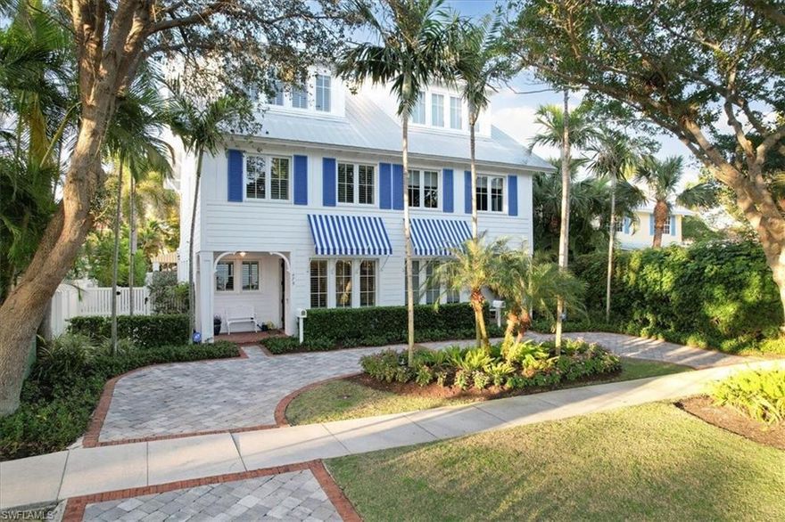 NO FLOODING! “Beach Bungalows of Naples” exudes the perfect blend of Magical Charm, location and building standards! Live in the walkable Heart of Naples, just 4 short blocks to the Beaches and 2 blocks to world class 5th Ave. The HOA includes POOL/YARD/INSURANCE for carefree living. Penned by renowned architect Jeff Harrell to offer the finest building construction: concrete block on all floors, impact windows, icynene insulation, top wind metal roof protection, Hardi-plank exterior. Interiors match the quality with wide plank oak floors, tongue and groove cottage ceilings, wide moldings, Subzero refrigeration, gas cooking, stone counters and banks of windows to offer a light and bright ambiance throughout. Serene outdoor living is the essence of charm with Southwestern exposure, covered seating and dining, a romantic heated saltwater pool, trickling water feature, fireplace, grill, mosquito mister, sunshade, Chicago brick, dog fence, back alley private garage parking and Total Privacy! There is a semi-finished Bonus Room above the garage. Stroll to the beach with neighbors for orange sunsets. The very BEST of Old Naples!