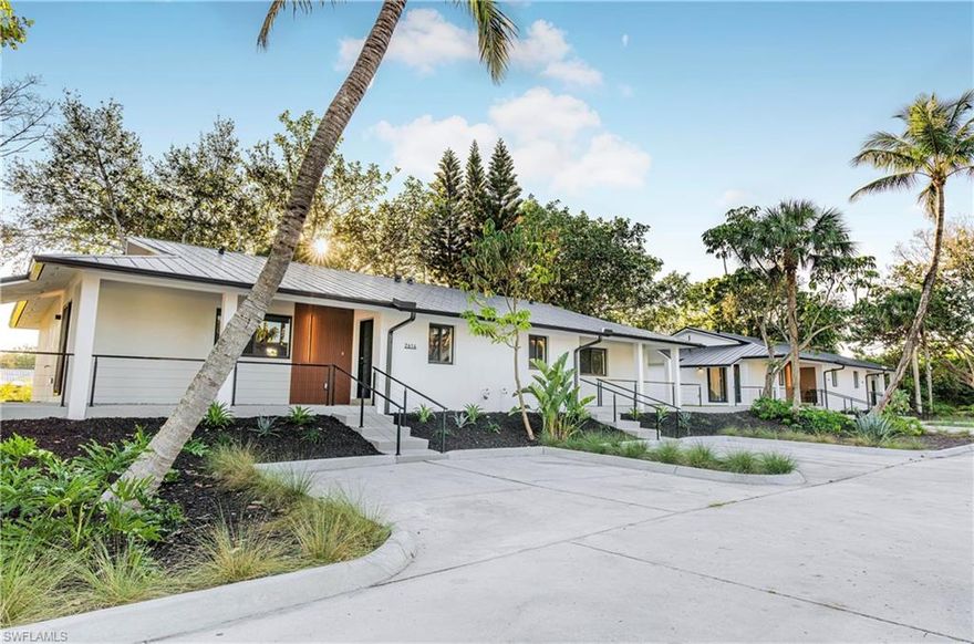 Lakeview Villas presents a rare, fully leased income-generating turnkey investment in the heart of Naples’ Bayshore Arts District—a fully redeveloped (2025) collection of 9 modern 2-bedroom, 2-bathroom villas on 1.38 acres. The property is strategically balanced with four fully furnished villas operating as high-performing furnished Airbnb rentals, already showing strong occupancy, excellent reviews, and significant upside as season rates climb and the Airbnb profile continues to grow. Complementing this, five villas are leased to long-term tenants, providing stable cash flow and smoothing demand. Built with maximum durability and insurance benefits—metal roofs, masonry construction, impact windows and doors, and elevated above FEMA flood levels.  Each villa features two onsite parking spots, an eco-friendly low-maintenance yard, and solar-powered parking lighting that helps keep expenses low.  Lakeview Villas combines income stability, growth potential, and long-term resiliency just two miles from Naples’ beaches and Fifth Avenue South.