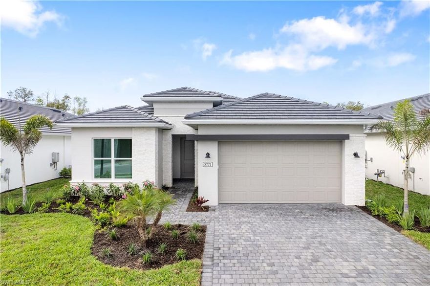 Experience the best of Florida coastal living in this stunning Pinellas Transitional single-story home, ideally located in one of Naples’ premier gated communities. Designed with an open-concept layout and upscale finishes throughout, this residence blends timeless style with everyday comfort. A grand foyer opens to a spacious great room and casual dining area, flowing seamlessly to an expansive covered lanai—perfect for year-round outdoor dining, relaxing, and enjoying the Florida lifestyle. The chef-inspired kitchen features elegant quartz countertops, two-toned cabinetry, stainless steel appliances, a natural gas cooktop, and a large walk-in pantry—ideal for both everyday living and entertaining. The private primary suite offers dual walk-in closets and a spa-like bath with a glass-enclosed shower and dual-sink vanity. Two additional bedrooms share a full bath, while a versatile flex room provides space for a home office, gym, or media room. Residents of Seven Shores enjoy a resort-style amenity center with a clubhouse, swimming pool, tennis and pickleball courts, putting green, fitness center, and a full calendar of events led by an on-site Lifestyle Director. Located just minutes from Marco Island beaches and downtown Naples, this home offers an exceptional blend of luxury, convenience, and community. Built to current standards, it includes hurricane-impact windows and doors, is outside flood zones, and comes with a limited builder warranty. See MLS supplements for design details and floor plan. Lot 52.