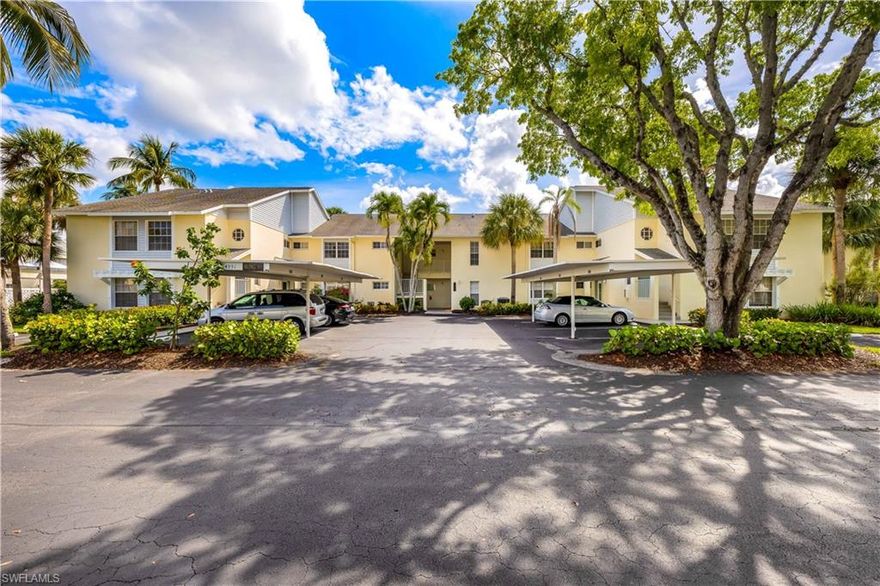 Panoramic Water View.  This unit has the best view in Rivers Edge.  This is the perfect getaway to have a piece of paradise.  This open great room floor plan 2 bedroom, 2 bath has oversized lanai off of the great room and kitchen that provides great lake and golf course views.  Condo has updated kitchen and guest bath and split bedrooms for your privacy.  Fresh paint and wood floors add to the ambiance.  This condo comes partially furnished, you won't be disappointed. Gulf Harbour Yacht & Country Club Is ranked #1 Club in SWFL for Golf, Tennis & Marina. Located 15min from airport & a short drive to Fort Myers Beach, Sanibel, and Captiva, shopping, restaurants & medical facilities.