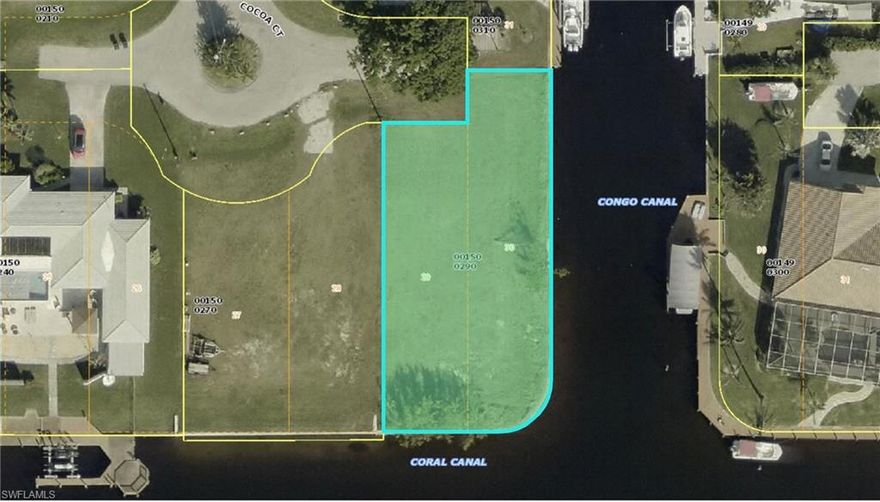 Oversized Gulf access lot located at the end of a quiet cul-de-sac in desirable SE Cape Coral. This property features southern rear exposure and sits on wide intersecting canals with expansive water views. Enjoy direct boating access to the Caloosahatchee River, offering open water navigation and access to the Gulf of Mexico. Ideal location to build a custom waterfront home with privacy, natural light, and excellent boating potential. Convenient to shopping, dining, and major roadways.