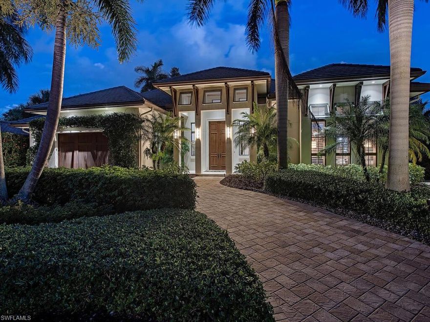 H8328 - This incredible architectural estate features nearly 5800 total sq. ft. of living space with every refined amenity imaginable. Situated on nearly a 1/3 acre southerly facing site in the Moorings neighborhood of Naples, this trophy property features imported fixtures & finishes, motorized screens & shutters, retracting glass doors walls, a 40 ft pool with integrated spill over spa and a 3- car garage. The expansive Primary Suite features a spa-like bathroom, dual water closets, a large walk-in shower, soaking tub and private access to the outdoor pool & spa area. Ideal for hosting intimate dinners or large gatherings, the chef's kitchen is outfitted with Wolf and Sub- Zero appliances, and a secondary prep station. Additional luxury living items include 4 additional spacious and well-appointed bedroom suites, a Sub-Zero wine cooler, fully appointed outdoor kitchen, stainless steel outdoor fireplace, and walk-in pantry. The residence is truly an entertainer's paradise with a multitude of entertaining areas coupled with luxury amenities perfect for elevated living, all showcasing a warm and architecturally striking design in one of the most coveted residential areas of Naples.