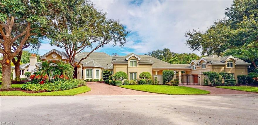 A premier "Family Estate" in Bonita Bay. This 8,777 sq ft home, on a quiet cul-de-sac, spans nearly an acre with 2 lots overlooking the golf course and lake. Extensively renovated with custom wood cabinets throughout, a custom cherry wood office with fireplace, the owner’s bedroom/sitting area, a formal living room with fireplace, a formal dining room and music room. The main house has 5 bedrooms, Office, 4 full, 1 half baths, 2 large, informal living areas, both opening to some 7,000 sq ft of outside lanai & pool area (great for children/grandchildren). The large kitchen has a 6 burner Wolf Gas Range, Sub-Zero refrigerator, center island and breakfast bar, informal dining area, walk-in pantry/prep room, 3 dishwashers & granite countertops. A separate 556 sq ft guest house has a living area with kitchenette, bedroom & full bath with jacuzzi tub. A gated motor court  includes a 4 car garage. Separate home theatre with half bath, well equipped gym and 800+ bottle wine cellar creates resort living. Hurricane resistant windows and doors, shutters and a 30kw generator add security. Bonita Bay is gated, with a private Gulf  Beach Park and offers memberships for World Class Golf & Tennis.