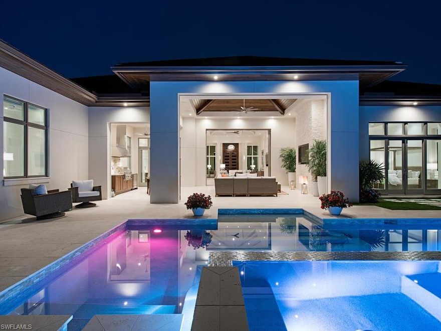 Exceptional opportunity in The Moorings. Designed by Falconer Jones and built by Knauf Koenig this 5 bedroom home offers a wide open floor plan ideal for entertaining and is situated on an oversized southwesterly exposed site. Just a short walk or bike ride from the Moorings' private beach park. The residence offers over 4,400 square feet of living space all on one level along with a stunning outdoor living space complete with outdoor kitchen, spa, and automated screens/shutters. The interior is adorned with the finest of finishes including wide-plank Boen wood flooring, Ruffino cabinetry, extensive millwork/ceiling details and over $200k in custom window treatments, sound and closet finishes. Outstanding property.