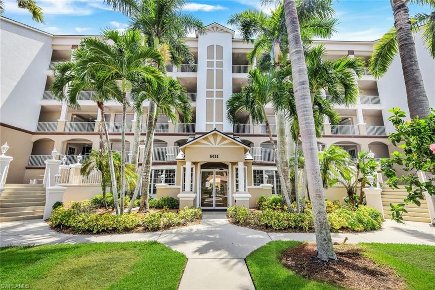 Fully furnished 2 bed/2 bath spacious "Nassau" floorplan located in Sutton Walk features Spectacular views of the lake and preserve. Fireworks can be seen from Ft Myers Beach to Bonita Beach. Acrylic sliders on this oversized enclosed and tiled 3rd floor lanai. Hurricane windows in front, electric shutters w/battery backup in rear. The interior of the home is well appointed with elegant Tommy Bahama furniture, crown molding, and tile throughout. The Master Bedroom comes with a comfortable King-sized adjustable bed with split mattress for individual angles for each sleeper. Master bath features dual sinks, and a very large walk-in shower with frameless shower door. The Guest bedroom is separated for privacy with a pocket door and features a large walk in closest. Both baths have, porcelain sinks, high vanities with soft close cabinets, and comfort height toilets. Kitchen has granite countertops, backsplash, SS appliances, and pantry with pullouts. Newer full size stacker washer/dryer and built in cabinets with pullouts in laundry. Condo also has a New AC with UV light, and an Oversized 1 car garage and storage area. 2023 New roofs and elevators are currently being installed. "Pay as you Play golf." Lexington Country Club is a 24-hr gated and patrolled community and is conveniently located just minutes from the beaches, RSW Airport, shopping centers, and medical facilities.