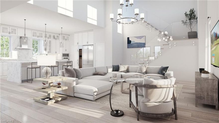 Located only one mile to 5th Avenue and nestled on an oversized, corner lot, this stunning new construction home will be completed before the end of 2023. Boasting over 3200 square feet, the residence was constructed by reputable Naples construction company, Wilder Builders, and is being offered fully furnished, courtesy of Clive Daniel. Highlights of this spectacular residence include 4 spacious bedrooms, an office, 4.5 bathrooms, volume ceilings with open concept great room, an outdoor kitchen, heated pool and spa, and a built in sauna off the pool area. Inside, find custom kitchen cabinets, Thermador appliances, detailed trim work, T&G ceiling details, wood floors, floor to ceiling tile in bathrooms, two laundry rooms, a dedicated dining room, and much more. The 160 foot deep lot allows for plenty of green space and lush landscaping around the pool, creating a backyard oasis, perfect for Naples living. This hidden gem of a location is situated just east of Royal Harbor, behind the Naples Bay Club. You will be hard pressed to find a new construction home at this price, this close to 5th Avenue and the Gulf of Mexico. Expected completion date is set for December.