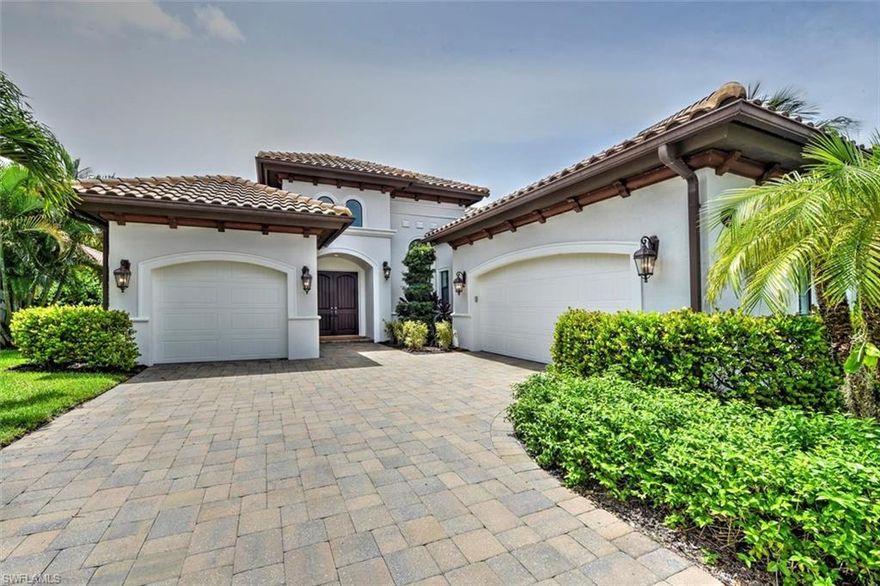 Welcome to Lantana at Olde Cypress. This custom designed ‘Jasmine II’ model is one of the largest floor plans built by the Stock Group. This stunning home features 4 bedrooms, 3.5 baths, great room, breakfast bar, eat-in kitchen, home office, three-car garage. Architectural features include;  solid core interior doors, quartz countertops in the kitchen, coffered and custom wood ceilings with crown molding, volume ceilings throughout, all new LED recessed lighting with nightlight feature throughout, custom built-in wall unit in great room with an 82” electric fireplace, custom saltwater pool & integrated spa, all the interior walls insulated for sound. Additional features include; custom wallpaper in bathrooms, plantation shutters throughout,  LED low-level landscape lighting for front & back of home, new LG refrigerator w/Craft ice maker. The Club at Olde Cypress is a gated community with a Pete Dye championship golf course, clubhouse, restaurants, community pool, tennis, fitness center and more!  This home is situated on a premium lot with privacy, At just under 3000 sq ft this home is the best value currently available in Lantana, and a must-see for the discerning Buyer.