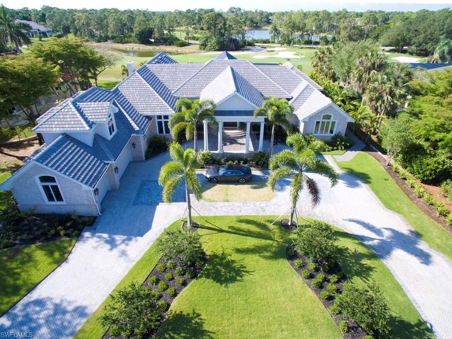 Welcome to this NEWLY RENOVATED and FURNISHED Grey Oaks Estates home, perfectly positioned to capture HUGE golf course views along Hole # 4 of the Grey Oaks Pine Course.  Arriving at this grand estate gives you the feeling you are coming upon a new estate home.  The newly-designed landscaping, expanded driveway, and porte-cochere add to the dramatic entrance. The interior, which boasts an ultra lux, coastal-inspired design, was renewed to perfection by award-wining contractor Mike Diamond of Diamond Custom Homes.  Truly, this designer interior exudes timeless sophistication.  The expansive southern exposure provides abundant, natural light that highlights the BEAUTIFUL designer selections throughout the home, including a re-engineered Carrera marble and Soapstone gourmet kitchen; beautiful white, custom cabinets; all-glass, 360- bottle WINE ROOM; an inviting master bedroom and bath suite; 2 executive-sized dens (his and hers); 3 additional en-suite bedrooms; and a flex room for theatre or exercise.  The outdoor space is entirely screened, housing the oversized pool/spa and an outdoor kitchen and dining area.