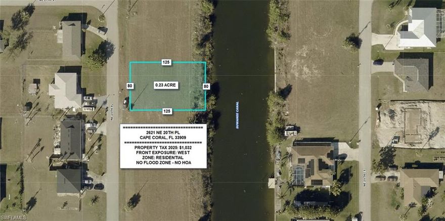 Waterfront canal lot located in a desirable northeast Cape Coral neighborhood. This oversized parcel offers peaceful water views and the opportunity to build a custom home with canal access. Surrounded by newer homes and convenient to Pine Island Road, shopping, dining, and schools. Excellent option for a waterfront residence or long-term investment.