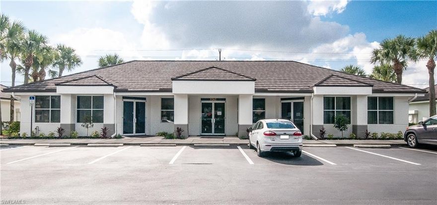 Free-standing office building: 6 offices, reception area, large open area (perfect for cubicles), break room and 1 restroom. Building signage available. Multiple ingress/egress to Golden Gate Parkway. Approved for office use. LEASE RATE: $22.00 PSF + NNN (est. $7.78 PSF). Available: STE 1 (1,504± SF). Available on March 1, 2026. Located on Golden Gate Parkway, approximately 1/2 mile east of Santa Barbara Blvd.