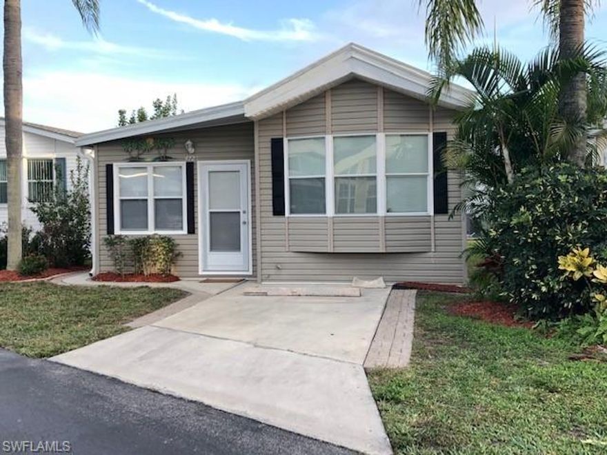 1992 Chariot offers 2 BR and 1.5 Bath. Perfect dollhouse style for your winter escape.  Roof was replaced in 2014. Riverwoods is the place to be because not only do you own your land but you have access to the Estero River.  Boat storage available and also newly installed kayak and canoe launch.  Close to shopping, restaurants, beaches and airport. Very active community.