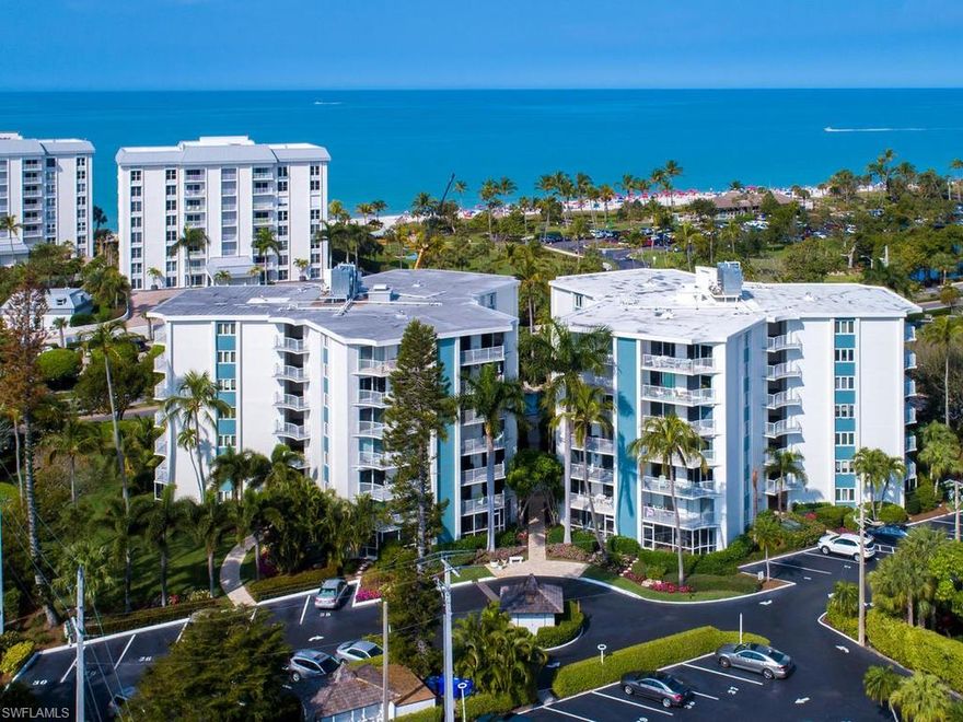 Stunningly renovated residence in sought after 06 stack in southwest corner of Del Mar Club! This 6th floor 2/2 boasts sweeping Gulf of Mexico views, endless sunsets and spacious private balcony. Perfect Florida getaway being offered turnkey furnished with casual interior design with decorator colors. Fabulous kitchen with stainless appliances, oversized sink, light wood cabinets with soft close drawers and storage pantry all opening to the living area with westerly windows and Gulf views. Large 24" tile floors, crown molding, master bath with granite top vanity, tiled walk-in shower with seamless doors. Impact glass windows and sliding doors. New HVAC in 2017. Del Mar has an onsite manager, remodeled club room and heated pool with Chickee Hut. Prime location across from Lowdermilk Park and Charleston Square (First Watch), and is just minutes from Olde Naples, where you can experience fine dining, shopping, entertainment, the Naples Pier and endless sand beaches. Del Mar has NO Land Lease!