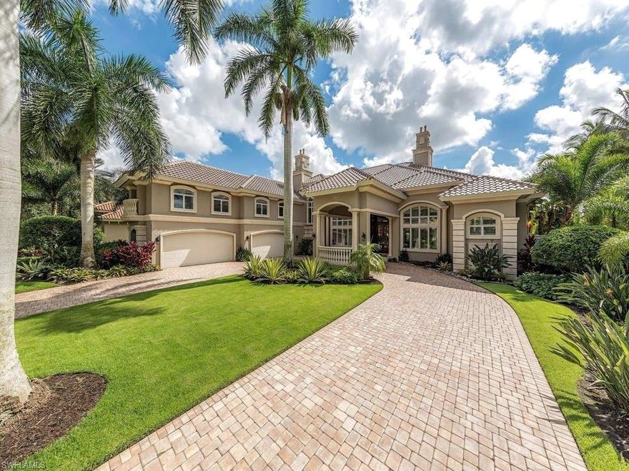 This stunning Escada Estate home greets you when you drive up to the palatial Porte-Cochère entrance. Situated on a spectacular 128' x 187' water & golf view home site featuring 7,553 Sq. Ft. of A/C living area, 5 Bedrooms, 6 bathrooms, a Study with custom millwork, 2nd floor game room with kitchenette, and a large 23' x 50' bonus room above the oversized 4-car garage! This impeccable estate home offers pocket sliding doors from the family room open to huge 2-story screened-in lanai with full summer kitchen and bar, infinity edge pool and spa that seemingly flows into the lake beyond. The large Chef’s kitchen with side by side Sub-Zero refrigerator and freezer & 2 dishwashers, island and bar is perfect for entertaining. The spacious master suite, a private study & 2 guest suites are located on the first level. The formal living room features a gas fire place, floor to ceiling glass windows, and a pass through wet bar. A large balcony off one of the guest suites offers spectacular views of the lake and 17th hole of the Gold course. Gold Course underwent a major renovation with full reconstruction of fairways and tees with Celebration Bermuda Grass.