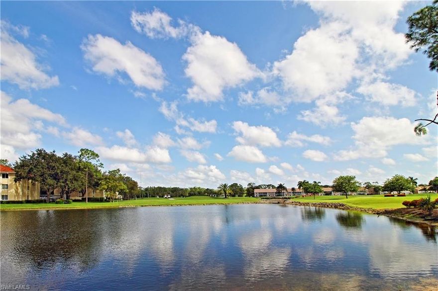 ROYAL WOOD GOLF CLUB   Come see this move-in ready 1st flr condo in Cobblestone Court. 2BR/DEN/2BA with water view. Rich wood flooring and tile. No carpeting. Updated kitchen with S/S appliances, refaced cabinets, granite counters. Master bath has newer vanity.  Guest Bath has brand new Kohler walk-in tub with shower attachment and quick drain device. Large laundry w/extra cabinets and stackable washer and dryer. Lanai has extra sliders to make it usable all year long. 1 car detached garage. Complex offers heated pool, spa, tennis and pickleball.  Club has just had a $5,000.000 massive update with new restaurant, dining room, library, fitness center and pro shop. Challenging golf course, lots of acitvities that include parites, trivia, bingo, cards and more. Short distance to 5th Ave. and the beach.  Kiss winter good-by and join the fun!