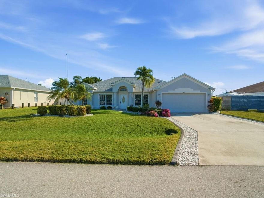 Welcome to this impeccably maintained and move-in-ready residence located in the highly desirable Southwest Cape Coral area. Offering 3 generously sized bedrooms, 2 bathrooms, a den, and a formal dining room, this home provides an ideal blend of space, comfort, and functionality across 2,242 square feet of thoughtfully designed living space. From the moment you enter, you’ll notice the pride of ownership, fresh interior paint, and a clean, inviting atmosphere that makes this home truly stand out. The open and versatile floor plan features tile flooring throughout the main living areas and plush carpeting in the bedrooms, den and dinning room, creating both durability and comfort. The spacious kitchen is well-equipped with stainless steel appliances, ample cabinets, and a charming breakfast nook that overlooks the outdoor living space, perfect for casual meals or morning coffee. Large bedrooms offer plenty of room to relax, while the den provides flexibility as a home office, media room, or additional guest space. The primary suite is a true retreat, featuring French doors that open directly to the pool and lanai, and a well-designed layout that enhances privacy and convenience. The guest bathroom doubles as a pool bath, making indoor-outdoor entertaining effortless. Step outside to your private backyard oasis, where a sparkling screened-in pool, expansive covered lanai, and pool cage create the perfect setting for entertaining or unwinding year-round. A 5-person hot tub adds a touch of luxury, while the fully fenced yard, beautiful landscaping, and storage shed offer both privacy and practicality. Additional highlights include a 2-car garage, transferable flood insurance policy, and a prime location between Veterans Parkway and Cape Coral Parkway. Enjoy quick access to restaurants, shopping, downtown Cape Coral, and an easy commute to Fort Myers and surrounding areas. This home checks every box, space, location, condition, and lifestyle, making it an exceptional opportunity in one of Cape Coral’s most sought-after neighborhoods.