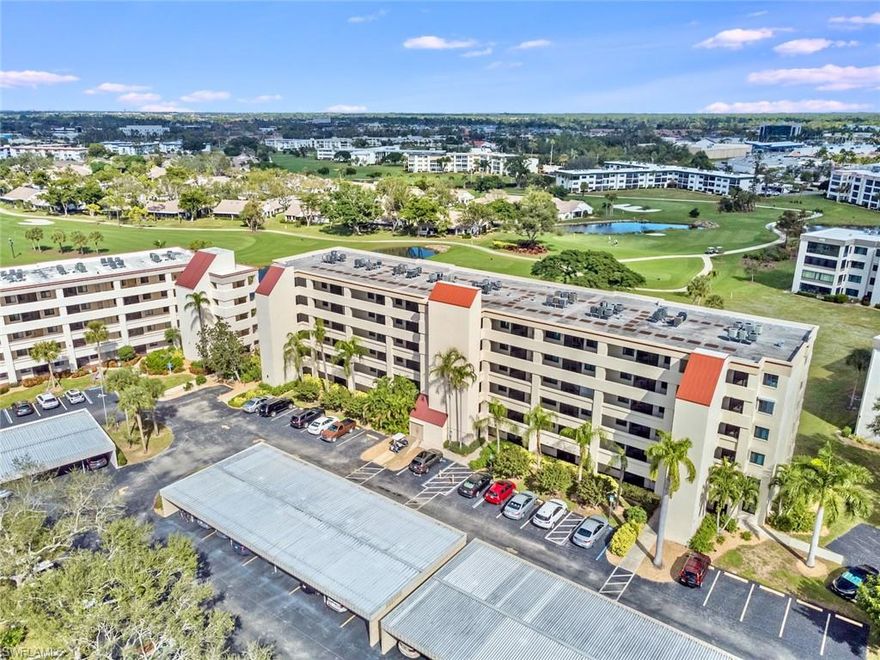 Now is your chance to live on the "Penthouse" level in Seven Lakes! Sold turnkey with 2 bedrooms and 2 baths, this corner end-unit offers amazing light throughout with stunning views of the 8th hole. Newer carpet, AC, and H20 Heater. Impact Windows and Sliders provide peace of mind during storm season. Nestled in the heart of Fort Myers, Seven Lakes is a wonderful gated 55+ bundled golf community. NO trail or cart fees here! Very active lifestyle options include tennis, pickleball, fitness, billiards, wood shop activities, and so much more. On-site "Tee Room" restaurant, plus a vast social community calendar is sure to keep you busy! And, Seven Lakes even offers off-site transportation for those who need it. Minutes to fine dining and entertainment, Barbara B Mann, Downtown, and world-class beaches, you are now HOME!