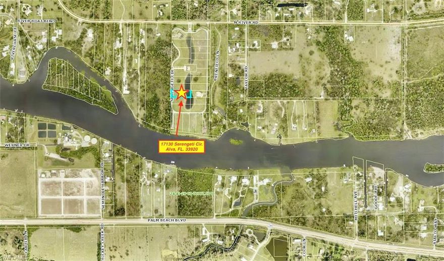 Ready for your DREAM HOME!! Don't miss the opportunity to build your home on this beautiful lot in the gorgeous Serengeti Community. This stunning oversized lot is just under an acre of land that has a lake-front view. Located on the North side of the Caloosahatchee River on the highly sought after North River Rd. in the Alva area. Serengeti is a private gated community with low HOA fees. Community plans to add boat ramp in community in the future where home owners will be able to conveniently launch their boats just steps from their home. Enjoy the stunning Florida Sunsets from your lanai on this western exposure lot, or take a short walk to the community gazebo and watch the sunset overlooking the Caloosahatchee river. This lot is just a short car ride to Fort Myers, Labelle, Pine Island/ Matalacha area, Punta Gorda, Charlotte Harbor, Boston Redsox & Minnesota Twins spring training facilities, International airport, Fort Myers Beaches, and Sanibel/Captiva Islands. Seller has additional lots, and lot packages available throughout SWFL upon request. Contact your agent today to schedule a showing!