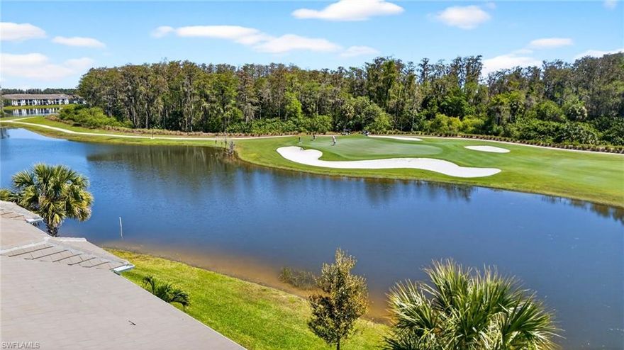 Beautifully upgraded 2 bedroom plus den, 2 bath DiAngelo II Veranda condo in The National Golf & Country Club at Ave Maria. This 1,366 sqft unit features custom porcelain tile flooring in the main living areas, custom gold light fixtures and door hardware, designer wallpaper, and a custom backsplash. The kitchen stands out with unique golf green painted cabinetry, carried through to select interior doors for a cohesive designer look. The open layout offers a split bedroom floor plan with a versatile den perfect for a home office or additional living space. Enjoy one of the best views in the community overlooking the green on hole 14 along with peaceful preserve views. Ownership includes BUNDLED GOLF with unlimited access to the championship course along with resort-style amenities including a zero-entry pool with lap lanes, poolside bar and grill, tennis, pickleball, bocce, fitness center with aerobic and stretching rooms, saunas, full-service spa, and a newly completed clubhouse with fine dining, bar and grill, and social activities. Residents also enjoy all the amenities Ave Maria has to offer including parks, walking paths, shopping, dining, and more.