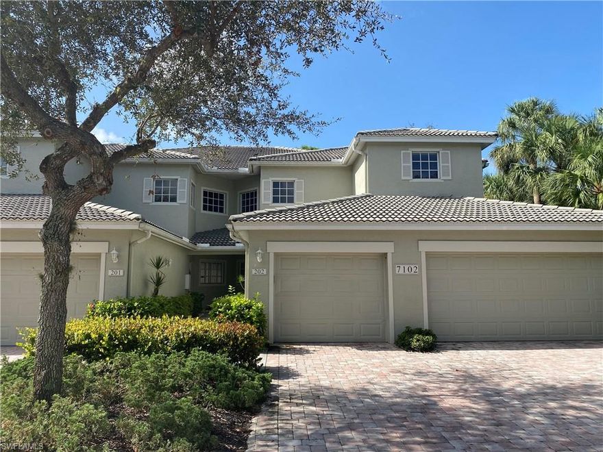 This Autumn Woods coach home offers a desirable North Naples, close to beaches location, A rated schools, Gated community, amenities, lake view, attached garage, vaulted ceilings, 3 bedrooms, and  2 bathrooms. Some added features of this 2nd story home is organization in the closets, tile flooring in Amin areas, and some updates in recent years.  This home is located at the end of a cul de sac with no through traffic. There is a small pool close to the unit with a larger pool/spa, clubhouse, fitness center, playground, tennis courts, and basketball court for the entire community to use. Autumn Woods is known for being one of the friendliest neighborhoods in Naples, central in proximity to all naples has to offer. 2 miles to the Gulf of Mexico. Minutes to shopping, dining, golf, boating, and the highest rated schools in the area, public and private.  This unit is currently subject to a lease ending April 2022.