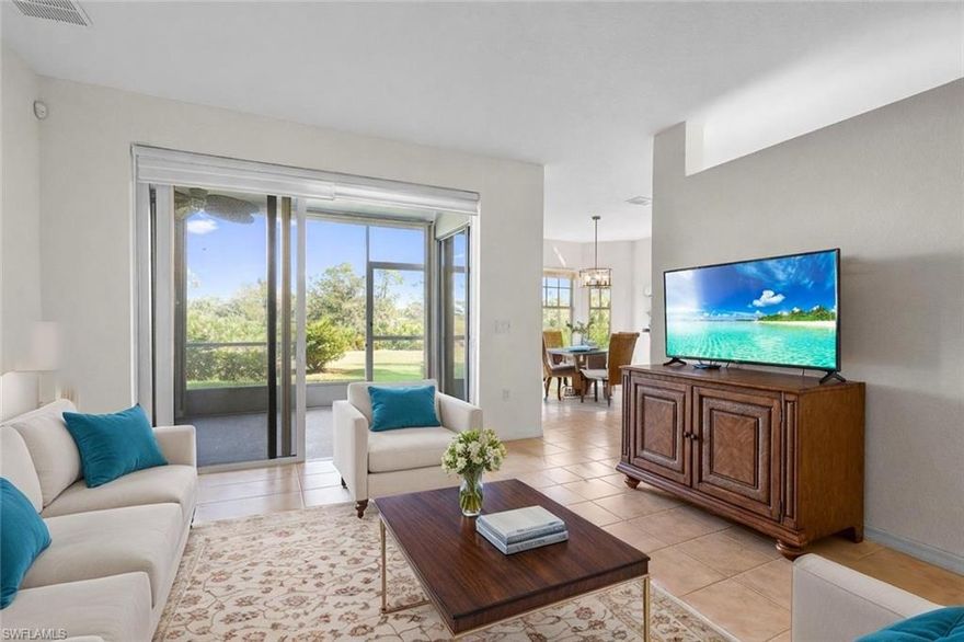 RESORT-STYLE GOLF LIFESTYLE – TURNKEY 3-BEDROOM UNIT – SCENIC VIEWS & LOW MAINTENANCE! This stunning 3-bedroom, 2-bath condo with a 2-car attached garage is perfectly situated in The Club at Grandezza, one of Southwest Florida’s premier golf and country club communities. Boasting an 18-hole championship golf course with scenic fairway views, this home offers the ultimate in resort-style living. The unit is turnkey and move-in ready, featuring newer kitchen appliances, HVAC, water heater, and hurricane shutters, providing comfort, convenience, and peace of mind. Residents enjoy a wide array of resort-caliber amenities, including a heated junior Olympic-size pool with cabana, state-of-the-art fitness and wellness center, tennis, bocce, and pickleball courts, a beautifully appointed clubhouse with fine and casual dining, and an active calendar of social clubs and community events. Step outside your lanai to enjoy serene golf course and lake views, landscaped walking paths, and lush preserved areas, creating a tranquil, open-air living environment. Perfectly positioned for convenience, the community offers quick access to SWFL International Airport, I-75, Florida Gulf Coast University, and major shopping and dining destinations such as Miromar Outlets and Coconut Point. Nearby beaches, including Bonita Beach and Barefoot Beach, make this location ideal for sun and sand lovers. Whether you’re seeking a full-time residence, seasonal retreat, or an investment opportunity, this Grandezza condo combines elegance, lifestyle, and a vibrant community with low-maintenance, worry-free living. Schedule your showing today! THIS PROPERTY QUALIFIES FOR A 1% LENDER INCENTIVE IF USING PREFERRED LENDER, INQUIRE FOR MORE DETAILS**  Several renderings that showcase furniture have been virtually staged