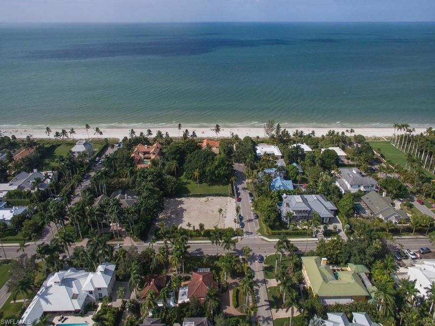 H.11455 - Oversized Olde Naples lot located on prestigious Gulf Shore Dr. just 4 doors to the beach. Build your dream home on this 100’ x 150’ lot with alley access.  Within walking distance to the famous 5th Ave shopping and dining.  There exists a charming older home and guest house that could be renovated or serve as interim residence.