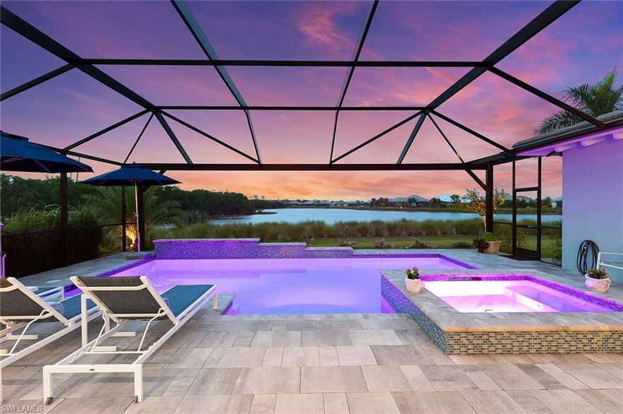 Nestled within a private oversized lot in the sought-after guard-gated Isles of Collier Preserve, this coastal haven seamlessly blends indoor and outdoor living, providing an unparalleled Florida experience. This expansive Iris great room plan is designed for both elegance and relaxation, allowing you to take in breathtaking sunsets and long water views over the tranquil natural Cypress Waterway. This meticulously maintained four-bedroom, all en-suite home features top-tier finishes, including closet and den cabinetry, upgraded kitchen appliances, plantation shutters, a whole-home generator, buried propane tank, climate-controlled three-car garage, electric roll-down lanai shutters, impact-resistant glass, and refined lighting fixtures, among other features. Refined outdoor living reaches its zenith with an extended panoramic screened lanai housing a custom-designed gas-heated saltwater pool and spa, cabana bath, and summer kitchen. Residents can indulge in a plethora of activities, from the fitness center to sports, or explore miles of scenic kayak and hiking trails, all culminating at the private Overlook Bar & Grill. All of this, and yet just minutes from downtown Naples.