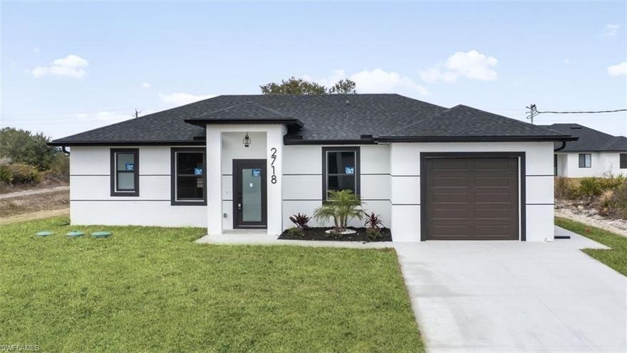 Seller is motivated and ready to make a deal! 10 Year Structural Warranty and 3% seller credit toward buyer’s closing costs with full-price offer. 100% completed and ready to move-in. Be sure to click on the 3D virtual tour! This beautifully designed new construction home sits on a corner lot and offers a modern living space. Featuring 3 bedrooms, 2 bathrooms, and a 1-car garage, the home includes 10-ft ceilings, hurricane-impact windows and doors, and washer/dryer installed in a separate laundry room. Enjoy 32x32 porcelain tile flooring throughout, high-profile baseboards, and a spacious kitchen with custom cabinetry, quartz countertops, and a full suite of Samsung stainless-steel appliances. Bathrooms showcase quartz finishes, glass shower doors, and premium fixtures. The property also includes a full irrigation system. Surrounded by new homes this residence combines style, quality, and value. Don’t miss your chance!