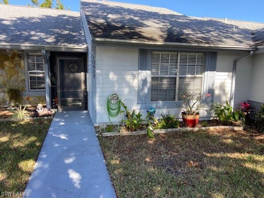 Very desirable Beacon Square Community!! One of the larger units in Beacon Square. This home features 1,140 sq. ft. of living area, 2 bedrooms, 2 baths with a split floor-plan. The home has lots of storage spaces inside and outside of the unit. An inviting screened lanai extends outdoors with a private area surrounded by palm trees, offering a relaxing additional outdoor space. The community provides easy access to roads leading to Southwest Florida International Airport, Gulf Coast Town Center, and Florida Gulf Coast University. This Deed Restricted 55+ community is friendly, charming, and can be your perfect retirement or vacation home. Enjoy the community pool, BBQ Picnic, and Cabana areas in this professionally managed condo association in the heart of Southwest Florida. Lawn care, pest control, roof, and common areas maintenance are included in HOA. Welcome home!