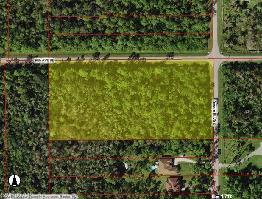 5.15 acres on the corner of Desoto Blvd S and 26th Ave SE. Excellent opportunity to build your very own private enclave on this oversized corner lot in Golden Gate Estates. The Estates has no HOA restrictions. Golden Gate Estates is zoned residential but allows farming, recreational vehicles, boats, etc., so bring all your toys and hobbies and enjoy endless possibilities. You can have the best of both worlds as you enjoy country living at its finest while still being close to Naples' beaches, great shopping, restaurants and A-rated schools. Arthrex and Ave Maria University are just a few minutes away. Don't miss out on this wonderful opportunity.