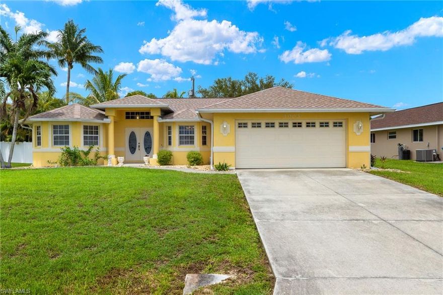 As soon as you walk into this 1792 sq. ft. custom built, 3 bedroom/2 bathroom Cape Coral home, you'll appreciate the attention to details in the custom design and how it has been lovingly cared for by it's original owner!  There's beautiful tile and engineered wood/luxury vinyl wood plank tiles throughout the home-NO CARPET, allowing effortless upkeep and modern living!  The spacious master bedroom has an ensuite bathroom with two his/hers walk-in closets, a soaking tub, dual sinks, and a tastefully tiled shower.  French doors lead to a spacious screened lanai with an extended patio with a firepit to enjoy.  Newer ROOF and HVAC take care of the big ticket items.  No HOA to pay and NOT IN A FLOOD ZONE! City water and sewer already in place and ASSESSMENTS HAVE BEEN PAID.  Cape Coral provides easy access to everything you need, from shopping and dining to outdoor recreation.  Be sure to schedule a showing today!