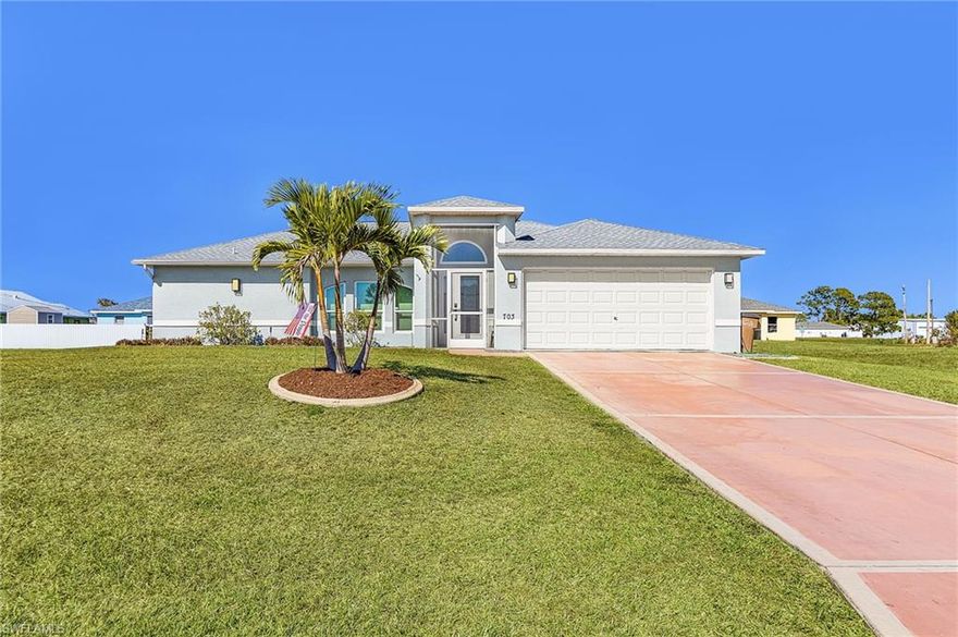 Located in a NO FLOOD ZONE in desirable NE Cape Coral, this beautifully updated 3-bedroom, 2-bath pool home offers the perfect blend of comfort, functionality, and Florida living. The split floor plan provides privacy, while the open-concept main living area showcases sparkling pool views and creates an ideal space for entertaining or staying connected with family from the kitchen to the living room. The spacious primary suite easily accommodates a king-size bed and features private sliders to the pool lanai, dual walk-in closets, and a large ensuite bath with generous counter space and storage. Two additional bedrooms and a full guest bath are situated on the opposite side of the home, with the guest bath also serving as a convenient pool bath with direct lanai access. Step outside to your own tropical retreat, where a refreshing pool, screened-in lanai, and ample seating space make it easy to relax and enjoy the Florida sunshine year-round. Added peace of mind comes with impact windows throughout and electric storm shutters protecting the sliders. Beyond the home, Cape Coral offers an unmatched lifestyle with five marinas, boating access, fishing, waterfront dining, local breweries, and a distillery, along with more than 1,500 acres of parks featuring trails, playgrounds, tennis courts, kayaking, and nature preserves. From birdwatching at Rotary Park to exploring the mangrove boardwalk at Four Mile Cove, outdoor adventure is always close to home. Whether you're seeking relaxation or recreation, this home places you right in the heart of it all.