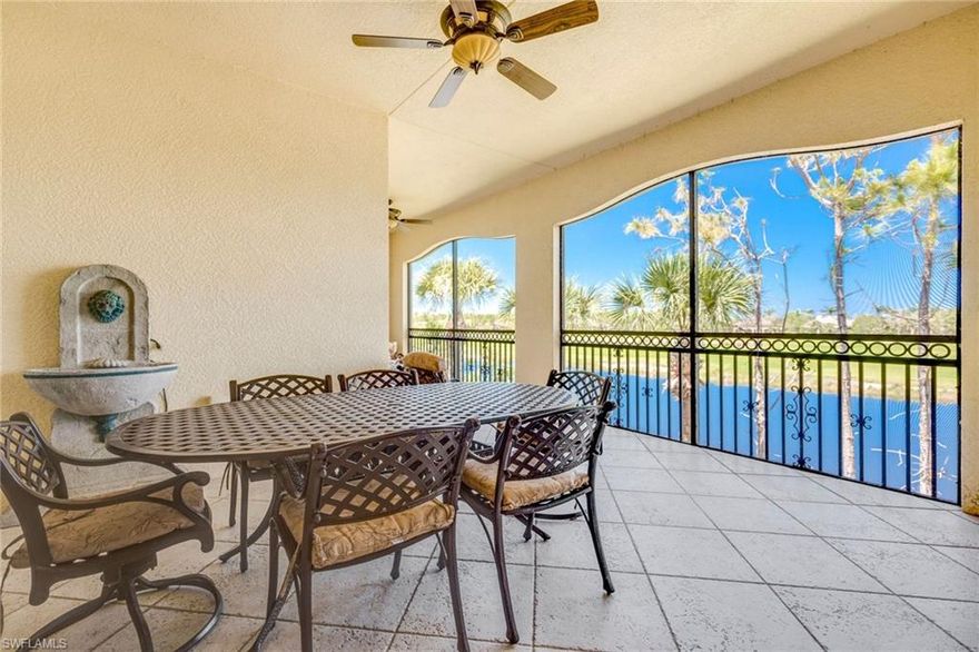 Luxurious living in Fiddler's Creek.  Over 3,000 square feet under a/c in this light and open end-unit floor plan that comes with 3 bedrooms + den and 3 ensuite bathrooms.  Gorgeous Lake and Golf Course views from the lanai and many windows.  Sunny and bright with extra windows along the side offers a maintenance free lifestyle. Private courtyard entry leads into the highest standards of elegance with high ceilings, a large master suite with two walk-in closets, a master bathroom with dual sinks, large bath tub and separate shower and a two-car attached garage. Lots of additional space with two living room areas, family room, dining area, den and a large screened lanai. Spacious kitchen with granite countertops for the family chef.  Walking distance to the community pool and to the Fiddler's Creek award-winning Club and Spa. Amenities include Fiddler's Creek 54,000 sq ft Club and Spa with resort style swimming pools, sauna, fitness center, poolside bar and grille, fine dining restaurant, 2 championship golf courses, Tarpon Club Marina with dry and wet storage and private Beach membership.  Montreux has only three years of CDD left.