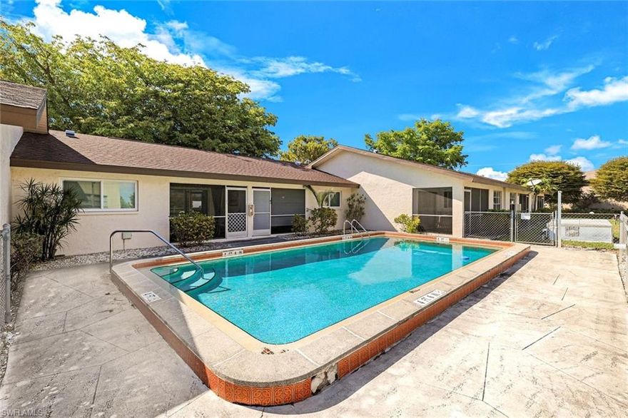 Move-in ready and turnkey, this charming and beautifully maintained condo is located in the heart of Downtown Cape Coral in a nice and quiet area. This 1-bedroom, 1-bath gem is part of an intimate, single-story community of only 10 units, offering a rare sense of privacy and tranquility. Just steps from restaurants, parks, shopping, and dining, and only a short drive to the area’s beautiful beaches and Marinas. Start your mornings with peaceful pool views and step right out from your private lanai to enjoy the sparkling water just beyond your door. Inside, the bright living area features a comfortable sleeper sofa for guests, two recliners and a cozy dining space, perfect for relaxed everyday living. The bedroom offers generous closet space and a serene retreat where you also wake up to the pool view just outside. Additional highlights include an assigned parking space, guest parking, and the peace of mind that these units have never flooded.