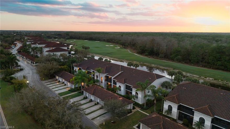 Extremely rare Veranda condo with WESTERN EXPOSURE- incredible sunsets and a water, golf & preserve view! This first floor "Barrington" is a former LENNAR MODEL, & features 2 beds, 2 baths and an office/den with 1-car detached garage, is being sold TURNKEY furnished (MOVE-IN READY) with FULL GOLF membership included! Heritage Bay features a stunning 27-hole Lewis-Azinger designed golf course and aqua driving range. The grand clubhouse offers diverse dining options, elegant event spaces, and a lively social scene. Have a bite to eat in The Grille Room- a casual indoor/outdoor bar & dining area, with an incredible southern view of the 27th green. Enjoy reciprocal play with 50+ clubs from May 1-October 30. Members can also enjoy a resort-style pool area with heated spa & 'The Cabana' poolside bar & grille with a full service kitchen. The community also includes a top-notch tennis program with 7 har-tru clay courts, pickleball & bocce courts, and a state-of-the-art fitness center. With a calendar full of events and activities, Heritage Bay ensures a vibrant and luxurious lifestyle for its members. Whether you're a golf enthusiast or simply looking for serene views and luxury living, Heritage Bay offers it all.