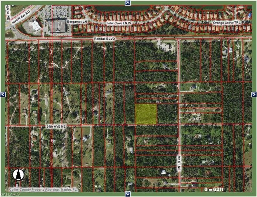 340’ wide 2.58-acre corner property is just a three-minute bicycle from the new Publix, CVS Pharmacy, Dunkin Donuts, other shopping and restaurants, gas station, Valencia Golf and Country Club, and the new 150-acre Big Corkscrew Island Regional Park. Close, convenient access to the future Vanderbilt Bch Rd extension with direct access to Vanderbilt Beach. Newly installed sidewalk. Really nice homes in the neighborhood. Property is being sold together with the adjoining 2.58 acres to the east, which is also listed at $150,000. Between them allows for two main homes, and two guest homes, while still allowing for swimming pools and detached garages, and 5 horses on each property if you would like.