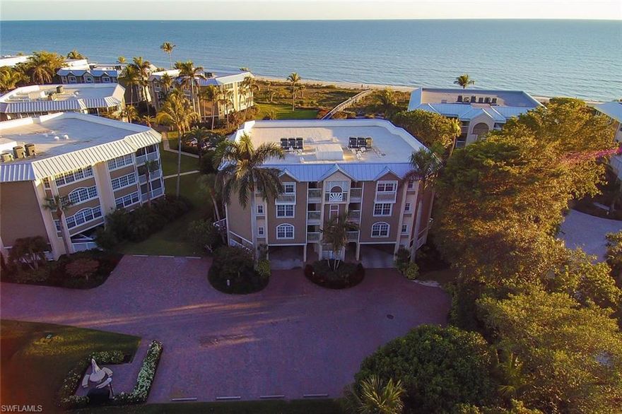 Exceptional condo offering remarkable views of Island sunsets and white sand beaches of the Gulf of Mexico.  Enjoy upscale living in this comfortable and relaxed setting in an enclave of five bright and airy buildings on tailored tropically spacious grounds.  Large open-floor plan, three bedrooms, 2.5 baths and private enclosed lanai Gulf side of the unit. Spacious living room & Master Suite with large walk in closet associated with beautifully done bathroom area. Granite countertops are throughout the unit with a large open kitchen, new stainless steel appliances including wine cooler & double sinks. Plantation shutters throughout. This is a low density 30 unit complex on 6 acres of lush land. Maintenance, oversize pool, tennis court, grilling, storage & parking on site. Newly upgraded decorator appointed with lovely architectural detail and a stunning Gulf front location. Do not wait on this exceptional opportunity.