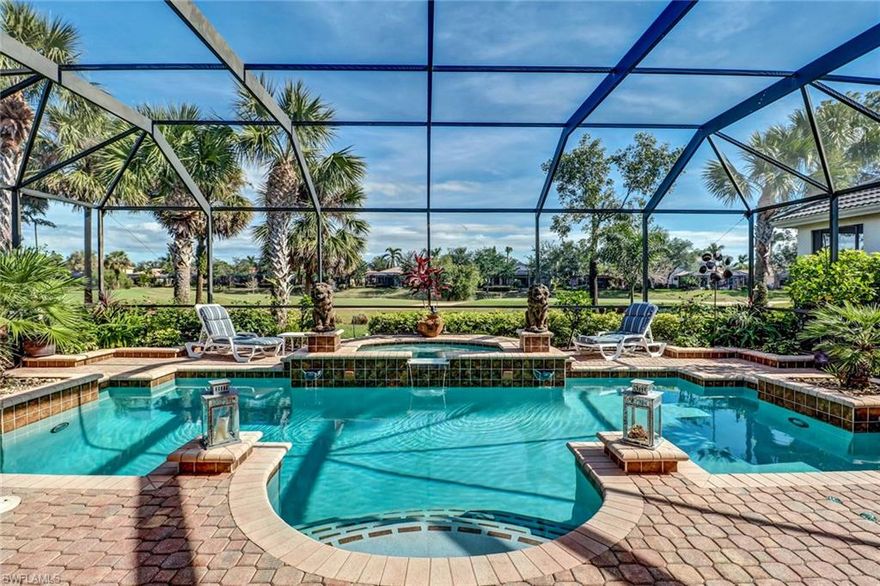 HUGE VALUE and breathtaking views in this open concept and heavily upgraded 4bed + den, 4 bath pool home. NEW appliances, NEW high efficiency A/C system, IMPACT GLASS, crown molding, solar panels, plantations shutters, and an expanded first floor master bedroom are just a few of the beautiful features offered in this home. Upstairs you will find three well sized bedrooms and two full bathrooms (one of which is en-suite). From the rear of the home you will enjoy beautiful uninterrupted Eastern views over a Par 3, and a tastefully styled over-sized pool with plenty of space to lounge on your paved deck. Nestled in a great location in beautiful Bonita Springs, Palmira Country Club is well manicured and amenity rich gated community centrally located close to shopping, entertainment, restaurants and beach access. Residents have access to the lovely Renaissance Center complete with a lagoon-style pool, olympic sized lap pool, spa, restaurants, tiki bar, and well equipped fitness center. Palmira Country Club also offers a 41,000-square-foot clubhouse, dining room, grill, pro shop, billiards, a very active social program and a Gordon Lewis designed 27-hole championship golf course.