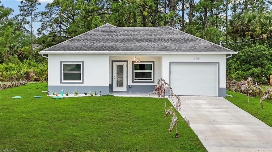 Welcome to this brand-new construction home, offering the perfect blend of modern finishes, affordability, and investment potential.
This 3-bedroom, 2-bath home features 1,123 sq ft of thoughtfully designed living space on a spacious .25-acre lot—giving you room to live, grow, and even expand.  Step inside to an open-concept layout highlighted by white granite countertops, stainless steel appliances, and clean, modern finishes throughout. The split-bedroom floor plan provides privacy and functionality, ideal for both families and tenants.  Enjoy the convenience of a 1-car garage, brand-new systems for low maintenance, and move-in ready condition—no updates needed.  NO HOA – more freedom, fewer restrictions. Seller concessions available – making homeownership even more attainable. Strong rental potential – perfect for investors looking for cash flow. Whether you're a first-time homebuyer looking to break into the market or an investor searching for a solid rental property, this home checks all the boxes.
Located in a growing area of Lehigh Acres with easy access to shopping, schools, and major roadways.