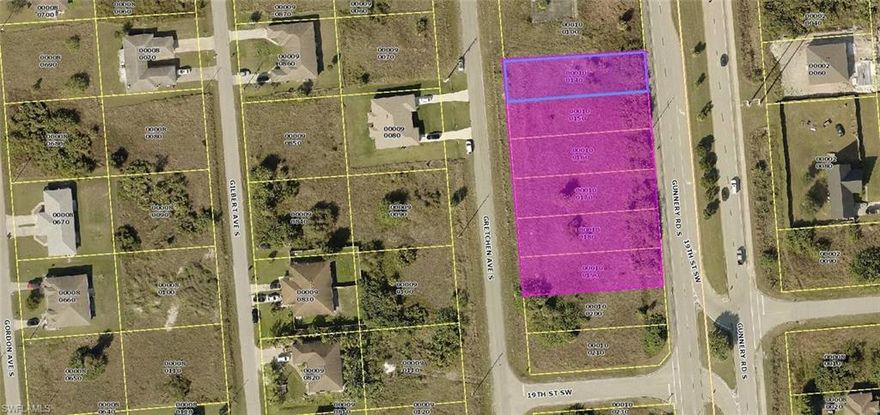 6 adjoining commercial lots with frontage on Gunnery Rd and access through Gretchen Ave So. Lots 14 through 19 for a total of 1.21 acres zoned C-2.  300 X 175 total. Easy access to SR 82, I-75, Ft Myers and just minutes to the airport.