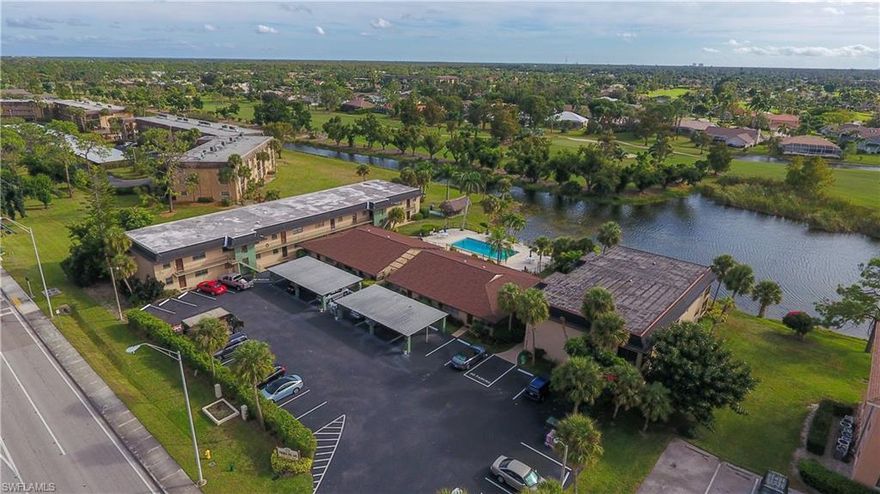 Located perfectly between Downtown Naples and Marco Island, Tamiami Trail and Collier Blvd. This is the perfect unit for those that like low maintenance and seamless upkeep or looking for a prime investment property that is easy to market to both Naples and Marco Island renters. As soon as you walk into this very clean two bedroom, two bathroom unit you will immediately notice the open concept and neutral pallet ready for you to add your very own touch of character. Making your way further into the unit, bypassing the full kitchen with a pass through window on your right, your eyes will be drawn all the way to the back as you pear out your large, private screened in patio that is perfect for relaxing with your morning coffee or favorite cocktail. Be ready to let your favorite pup out with you as this unit allows pets upon board approval. Once your night is winding down, enjoy the large master bedroom with attached on suite and door directly out to patio. Unit comes with one primary parking spot and one guest parking spot.