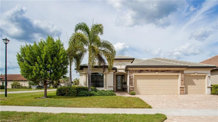 This beautiful home has it all! Corner lot, Pool, Spa, 4bedrooms plus a den and a three car garage. The kitchen boasts stainless steel appliances, granite counter tops, custom tile backsplash and tile rap around island, additional kitchen cabinets with wine cooler, tile throughout. Covered lanai provides a perfect setting for dining and entertaining. Enjoy the beautiful pool and spa surrounded by the calusas bushes around the lanai area. Bent Creek Preserve offer an array of award-wining amenities, the clubhouse amenities offer Tennis Courts, Pickleball Courts, Bocce Courts, Resort Style Pool, Spa, Billiards, Gym, fire place, steam room, children's playground, and basketball hoop. ensuring lots of fun for everyone. Conveniently located close to restaurants, the newest shopping at Founders Square and the beach is only a short drive away.
A-rated Collier County School Zone. No CDD