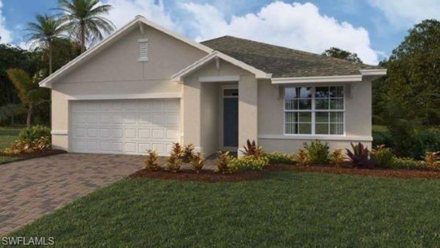 Under Construction - WELCOME TO YOUR BRAND NEW HOME!! This is our Aria floor plan at 1672 square feet.  Great well & septic Cape Coral location right near El Dorado Blvd and Tropicana Pkwy.  Home comes with 36” Designer kitchen cabinets with hardware, quartz kitchen counters with undermounted sink, solid surface bathroom counters, 6” x 24” plank tile everywhere except the bedrooms, carpet in bedrooms, ceramic tile in both bathroom showers, stainless kitchen appliances, washer and dryer, blinds on all windows except for slider, paver driveways and lanai, covered lanai, full irrigation system, electric garage door with opener, a home-is-connected convenience package, and full builder’s warranty.  We offer several varieties of financing options and ways to contribute to your closing costs.  This is why owning a brand new home from America’s largest builder is going to be your best option