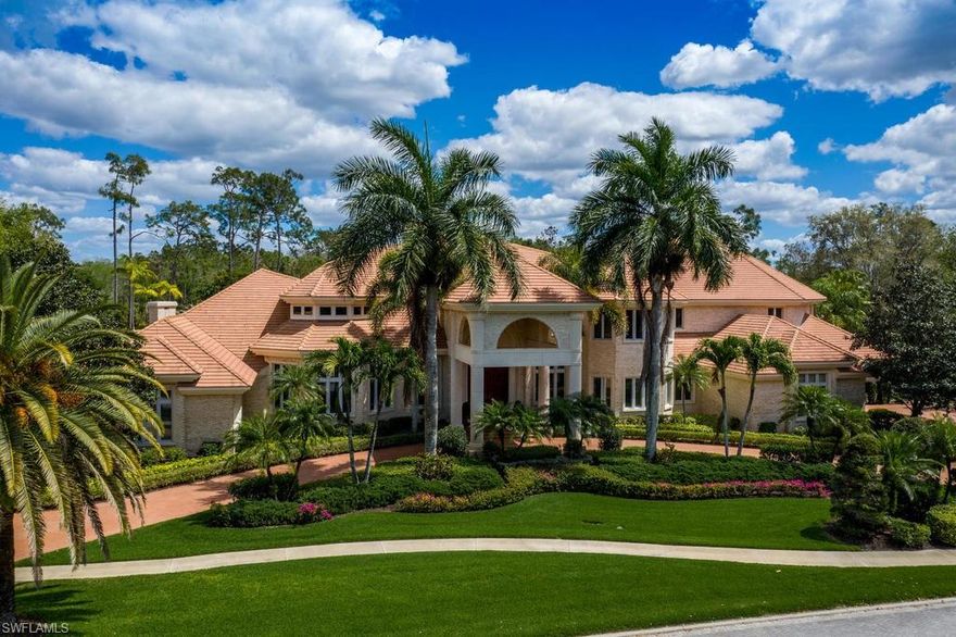 This one of a kind Quail West estate is spread over an oversized 2 acre lot. This property represents of all the finest qualities in an estate of this magnitude with fine design and luxury appointments. Spread over 11,000 SF of living space, there are 6 bedrooms plus an office, a media/game room and multiple entertaining rooms, making this a true estate by every definition. The living room offer soaring ceilings with pocket sliding doors and a full wet bar. Upgrades are extensive to fit the presence of this home, including NEW ROOF, a gourmet kitchen, custom cabinets, granite counter tops, a true separate butlers pantry, tile, and marble flooring, extensive wood trim and coffered ceilings, a Vantage lighting system, surround sound audio system, and a expansive master suite with his/her closets, steam room, exercise room, living room with fireplace and more. Additional notables include a private elevator, 5 car split garages, custom closets, and all windows have electric shutters! The exterior lanai features a gorgeous pool/spa with waterfalls, a bridge over the pool leading to the outdoor kitchen, and a expansive lanai with multiple sitting areas overlooking the serene golf course.