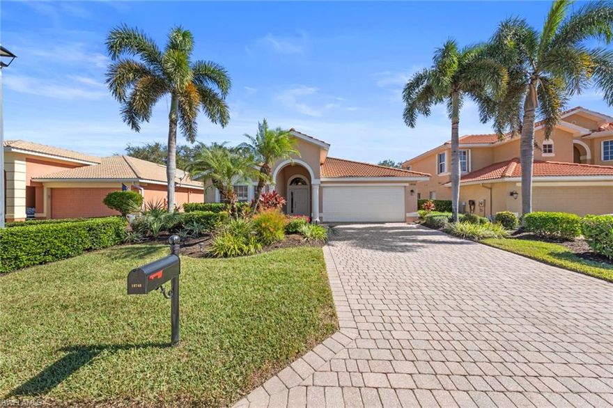 Experience the perfect blend of comfort, style, and convenience in this beautifully maintained single-story residence nestled within one of Southwest Florida’s most desirable communities. Designed with vaulted ceilings and an open-concept floor plan, this home offers a bright and spacious layout that seamlessly connects the main living areas—ideal for entertaining or relaxing in effortless comfort. The kitchen features newer stainless-steel appliances, including a gas stove, and a charming breakfast nook with a bay window that fills the space with warm natural light. It flows gracefully into the dining and great room, creating an inviting atmosphere perfect for gatherings. Throughout the home, ceiling fans are conveniently controlled by remote, adding ease and comfort to daily living. Large sliding doors open to the screened lanai, where you can enjoy morning coffee or evening breezes surrounded by lush tropical landscaping. The spacious primary suite offers a peaceful retreat, complemented by well-appointed guest rooms that provide privacy for family and visitors alike, as well as tub and shower combo in guest bath. Perfectly situated just steps from the community’s resort-style amenities, you’ll enjoy easy access to the clubhouse, fitness center, pool, and social spaces that make this neighborhood so special. Whether you’re looking for a full-time residence or seasonal retreat, this home captures the best of the Southwest Florida lifestyle—where everyday living feels like a vacation.