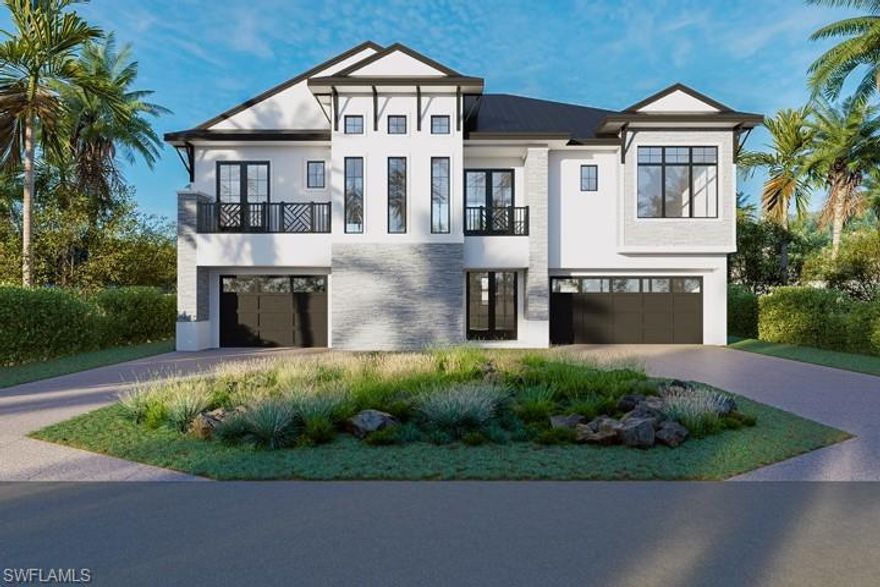 The building permit for this beautiful 4 bedroom 4.5 bath waterfront home with nearly 3,000 AC SQ FT and over 7,500 total SQ FT has just been approved.  Rare opportunity to purchase pre-construction and  make all your personalized selections without the hassle of finding & purchasing the lot, going through the architectural & engineering design process & cost as well as the long permitting process.  This home will be constructed on a large lot on a wide waterway overlooking a preserve (not other houses) and will include a dock with lift for easy Gulf access and best of all you can walk or bike to beautiful Bonita Beach.  The large lot allowed for this come to be designed as one level living with an open floor plan that includes a kitchen with sit at island, open dining room and large great room all with high volume ceilings that open to the covered deck plus summer kitchen with gas grill. The western exposure views offers amazing sunsets over the swimming pool, spa & water. The Owner’s suite includes water views, deck area, two large closets, his and hers areas, free standing tub and walk around shower.  The three guest bedrooms all have en suite baths.  The private elevator, laundry room and powder bath complete the living level.  The large garage will handle all your toys and cars plus there is a covered lanai at the pool.  The quality of the finishes, appliances, flooring and cabinetry plus generous allowances for all your selections make for a smooth purchase process.  Details of the pre construction purchase process including specifications are available for review.