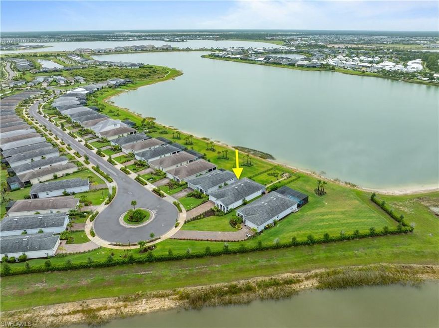 Location, location, lot Size and navigable water! This property is amazing and the house is awesome in Babcock Ranch's top community. Imagine fishing and paddling from the dock that you can install in your backyard. Less than 2% of all current single family properties and future Babcock Ranch properties offer this! Enjoy sitting on the waterfront as the sun rises and sets! Pulte Prestige model with an oversized covered lanai extension to enjoy the outstanding view from your huge fenced backyard on Lake Timber. 
Upgrades include tall screened front foyer door to provide a great breeze though the home. Tankless hot water and 100 ft.deep fenced area in your back yard for pets and privacy. Monitor your property 24 hours a day on your phone with the security cameras. Safety and storm protection with impact windows throughout the home and roll down lanai shutters that are operated remotely.  Guest en suite bedroom has a built in Murphy bed.
Edgewater is a great community of approx. 168 homes. It has a pool, restrooms, grills, fire pit etc. for community residents only.
Babcock Ranch homeowners have free access to 2 pools with lodges and other amenities. Babcock Ranch has so much to offer that makes this the destination for active families. Sports and the many parks are available to all residents including Explores Park, an all inclusive park for those with special needs, , 2 dog parks for our furry friends, the Lagoon park for catch and release fishing, the Hillcresat Park for climbing and sliding down, Palmetto Park with covered baseball courts and a splash pad. There is a skate park and turf fields for sports, etc. Babcock Ranch is located 30+/- miles inland and 30+/- ft. above sea level to give you confidence if storms come our way. We also have underground utilities helping to protect our town. Shopping is growing every month...Publix, Starbucks, Ace Hardware, Marshalls, Panera, Ultra, etc. all only a short golf cart ride away.