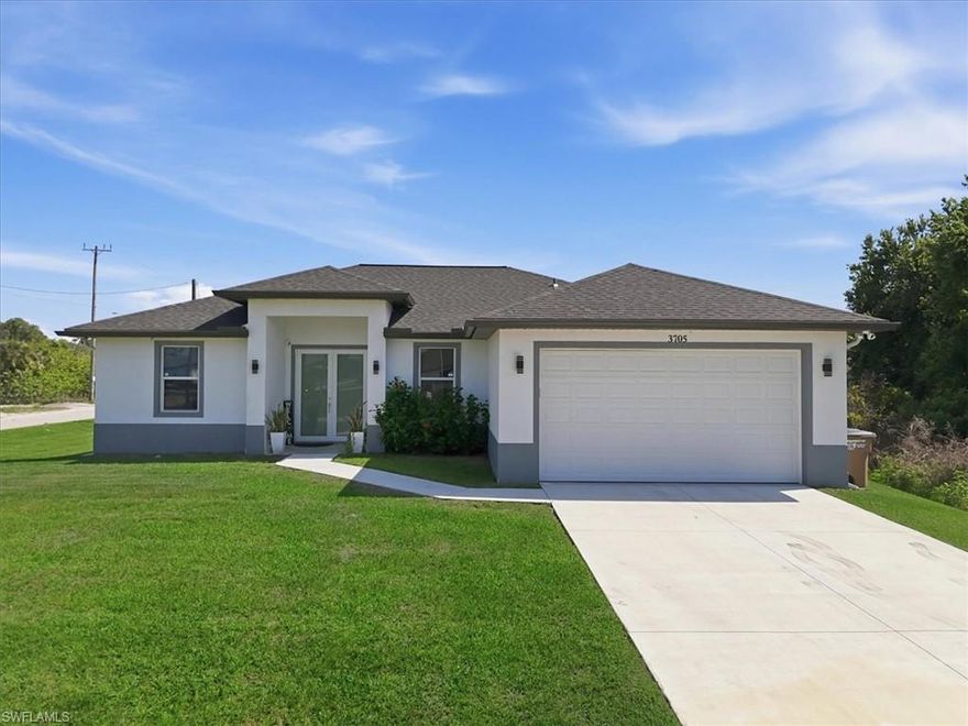 Welcome to this beautifully designed 3-bedroom, 2-bath home with a den, offering 1,630 square feet of thoughtfully planned living space. Featuring 10-foot vaulted ceilings and venato tile flooring throughout, this home showcases an open floor plan that seamlessly connects the main living areas.

The kitchen is equipped with quartz countertops, stainless steel appliances, and a spacious island—ideal for everyday living and entertaining. Modern finishes can be found throughout, including dual sinks and walk-in closets in the primary suite for added convenience and storage.

This property also includes impact windows and doors and is situated on a corner lot with a peaceful creek at the rear. The yard offers ample space for a future pool, providing flexibility for outdoor enjoyment.

Conveniently located with easy access to I-75, this home is just minutes from Fort Myers, Southwest Florida International Airport, and the beaches of Fort Myers, Sanibel, and Captiva.

Schedule your showing today!