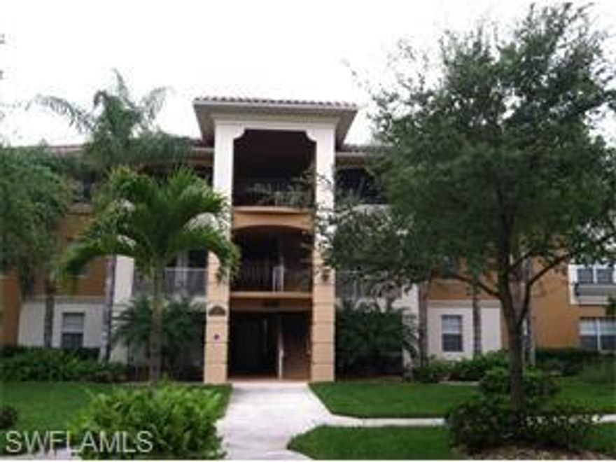 Top floor unit of lovely 3 floor low-rise condo. 2 bedroom-2 bath with balcony overlooking preserve for privacy. Spacious kitchen with solid surface counters and breakfast bar. Double sinks and walk-in shower in master bath. In-unit laundry room. Elevator to the nicely decorated lobby with only 4 condos per floor. 1 car garage with electric opener. Private balcony overlooks preserve area. Complex has Rec room, pool, exercise area. Gated community conveniently located with easy access to Hy 41, grocery store and shopping.